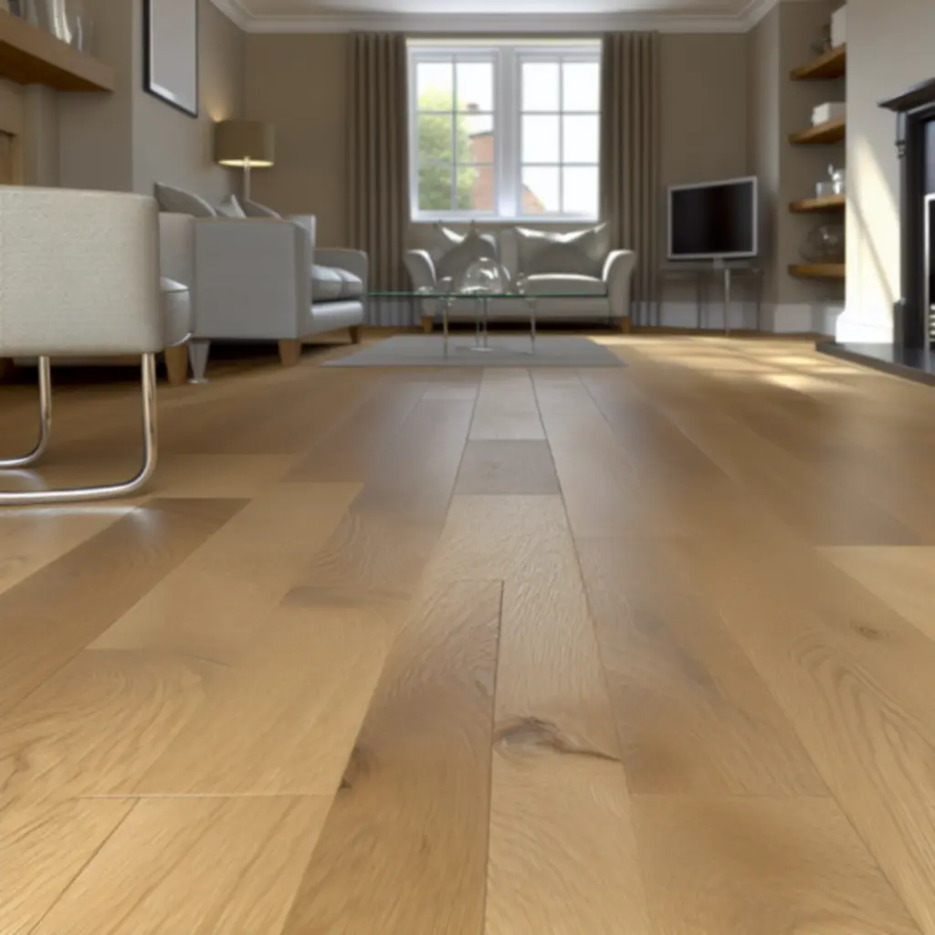 Warm oak hardwood flooring installed in a bright living room