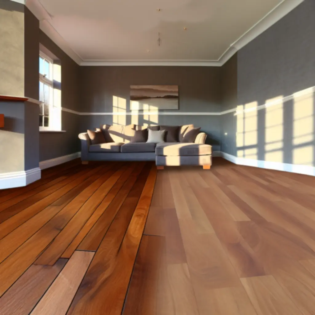 Elegant living room showcasing expertly installed hardwood flooring.