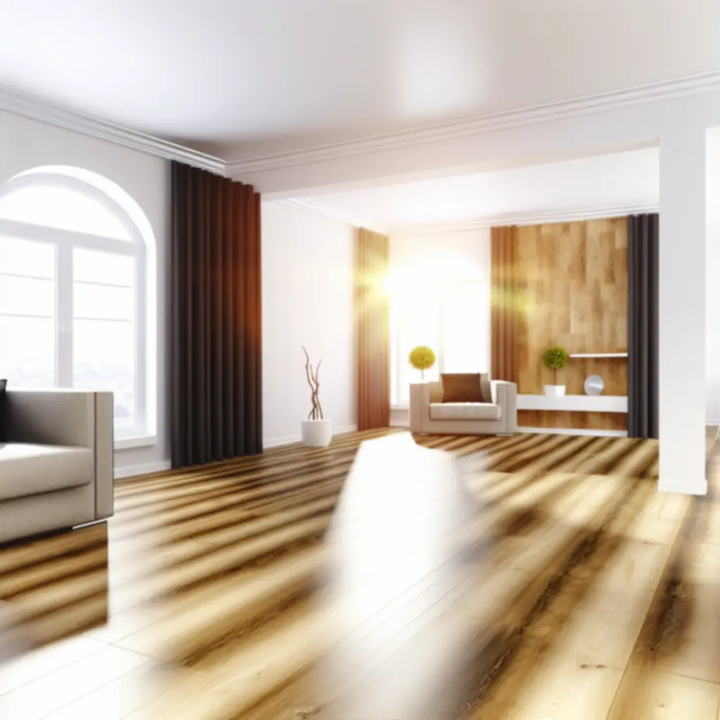 Close-up of modern wood-effect laminate flooring in a bright interior