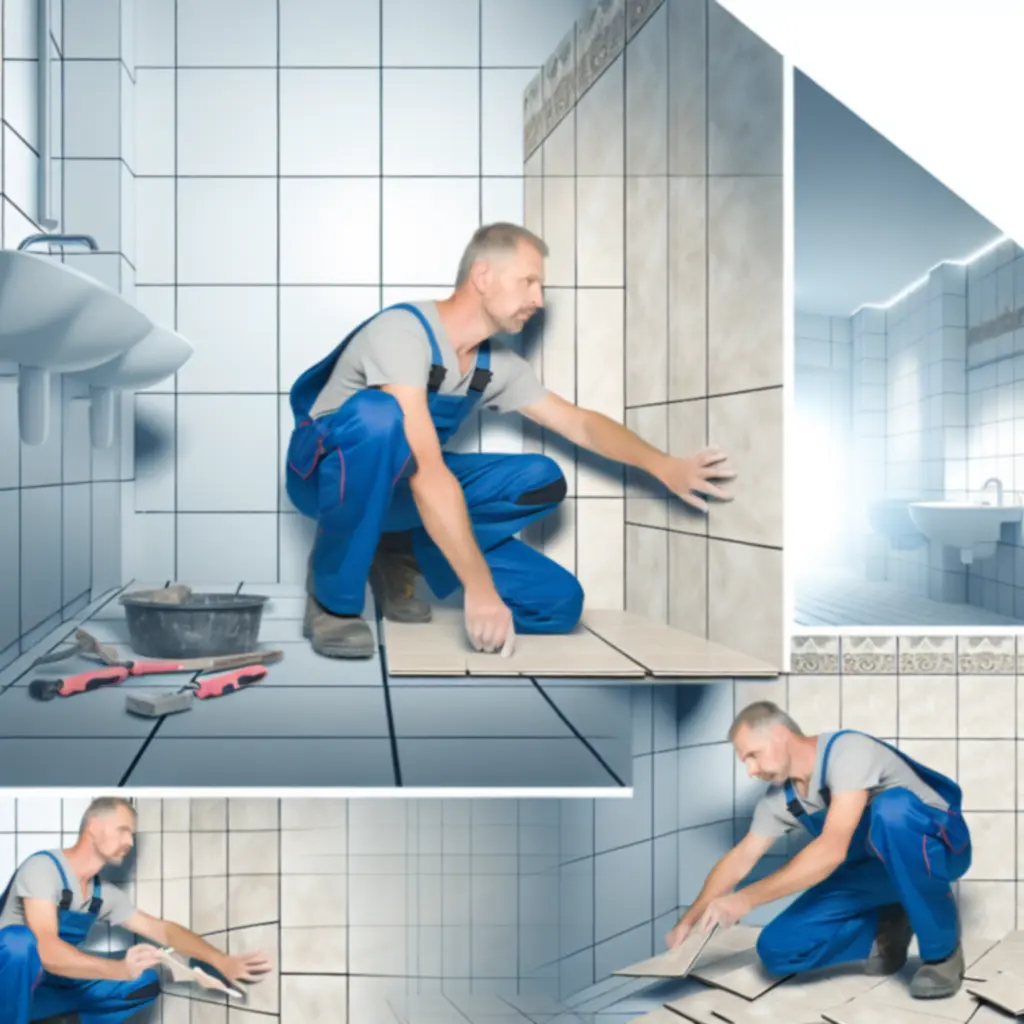 Professional tiler installing wall tiles in a modern bathroom