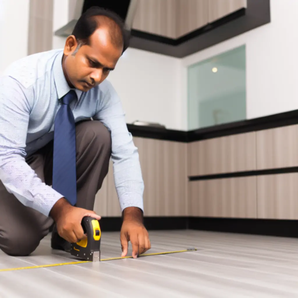 Flooring installer fitting luxury vinyl tiles